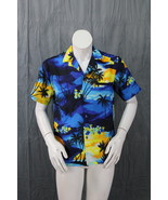 Vintage Hawaiian Shirt - Sunset Pattern on Blue by Helena&#39;s - Men&#39;s Medium - £44.17 GBP