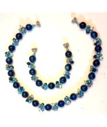 Blue Tiger Eye &amp; Crystal Bead Necklace &amp; Bracelet SET Rhinestone Magneti... - £31.07 GBP