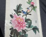CHINESE / JAPANESE  SILK Painting OF BIRDS &amp; BLOSSOMING FLOWERS SIGNED 9... - $18.81