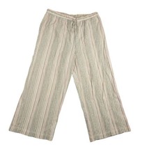 Chicos Womens Size 2 Tan Striped Pants L 12 Crop Wide Leg Drawstring Waist - £11.73 GBP