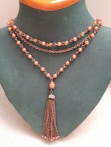 Signed 1928 Dainty Beaded Tassel Necklace Victorian Revival Copper Shade... - £15.18 GBP