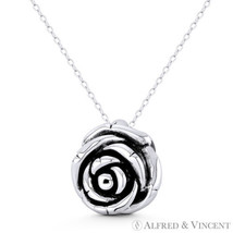 Rose Flower Love &amp; Romance Charm Oxidized 925 Sterling Silver 3D 18x20mm Pendant - $32.78+