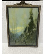 antique Art Print ornate gesso frame mountain cabin hiker nature forest ... - $1,213.78 MXN
