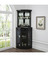 Mini Bar Corner Liquor Cabinet Wine Storage Stemware Rack Dining Room Bl... - $458.88