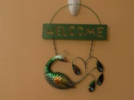 Hand-Painted Metal Peacock Bird Welcome Sign Wall Hanging Decor - £19.52 GBP