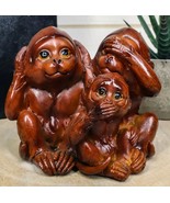 See Hear Speak No Evil Monkeys Figurine in Faux Mahogany Wood Finish Fig... - $23.22 CAD