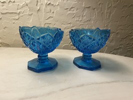 Set Of Two Antique Blue Glass Candle Holders - $44.55