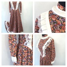 Victorian Prairie Dress size S 1970s Vintage Handmade Floral Pink Purple... - $44.95