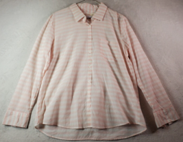 Faded Glory Shirt Womens Large Pink White Striped Cotton Long Sleeve Button Down - £6.73 GBP