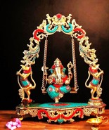 Brass Ganesha on Swing/Jhoola Statue Handcrafted Colourful Diwali Ganesh... - $1,208.12 CAD