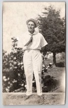 RPPC Handsome Man In White with the Hydrangea Bush Postcard D27 - $9.95