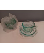 Vintage Indiana Glass Federal Madrid Recollection 3 Teal Cups &amp; 1 Saucer - $19.80