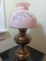 Brass B&amp;H Parlor Converted Oil Lamp 10&#39;&#39; Pink Floral Shade holder Mt Washington? - £135.95 GBP