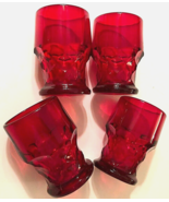 Set of 4 Vintage Anchor Hocking Georgian Red Mid-Century Flat Tumbler Gl... - £30.64 GBP