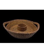 Woven Wicker Rattan Chip &amp; Dip Bowl Serving Tray Handles Brown 13&quot; Bambo... - $50.80 CAD