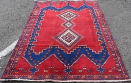 4&#39;5 x 6&#39;10 Geometric Vintage Caucasian Hand Knotted Oriental Wool Area Rug 4 x 7 - £596.88 GBP