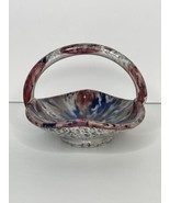 Miniature Art Pottery Handled Trinket Dish Geometric Atomic Ceramic Basket - $25.30 CAD