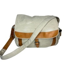 LL Bean Canvas Leather Crossbody Flap Messenger Shoulder Bag Side Pockets Vtg - £39.56 GBP