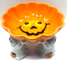 Halloween 3 Ghosts Holding Up A Pumpkin Ceramic Candy Dish - $14.85