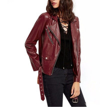 Women Genuine Lambskin Leather Jacket Maroon Slim fit Biker Motorcycle jacket - £55.38 GBP+