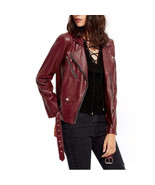 Women Genuine Lambskin Leather Jacket Maroon Slim fit Biker Motorcycle j... - £55.37 GBP+