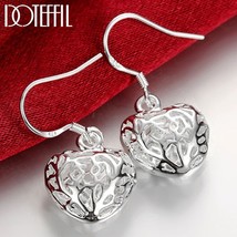 DOTEFFIL 925 Silver Hollow Heart Ball Drop Earrings For Woman Wedding Engagement - £10.47 GBP