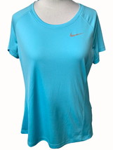 Nike Running Dri Fit ladies solid aqua short sleeve polyester tee NEW Large - £19.59 GBP