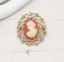 Vintage Signed Sarah Coventry Cov Gold Floral Cameo BROOCH Pin Jewellery - £14.54 GBP