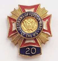 VFW Veterans of Foreign Wars Pin 20 Year Service Recognition Red Enamel ... - $9.99