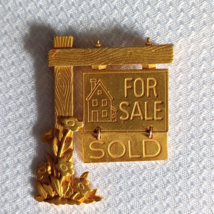 Vtg Realtor FOR SALE SOLD Dangling Pin Brooch Gold Tone, JJ Jonette Jewelry - $113.09 MXN
