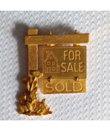 Vtg Realtor FOR SALE SOLD Dangling Pin Brooch Gold Tone, JJ Jonette Jewelry - $8.14 CAD