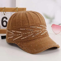Rhinestone Knitted Wool Cap Women&#39;s Large Size Warm Baseball Cap For Autumn And  - £14.22 GBP