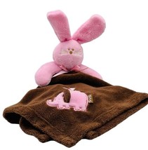 Blankets Beyond Brown Pink Bunny Elephant Lovey Plush Security Blanket 1... - $21.49