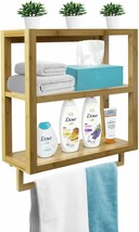 Bamboo Shelf Towel Rack Bar, Wall Mounted Storage for Bathroom &amp; Household Items - £70.33 GBP