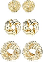 3 Pairs Gold knot Earrings - £24.57 GBP