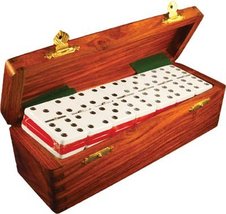 Domino Double Six Two Tone Red &amp; White in Dovetail Jointed Sheesham Wood Box - J - £39.10 GBP