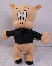 Vtg 1995 Looney Tunes Ace Porky Pig Plush Stuffed Animal 9&quot; Black Coat J... - £11.07 GBP