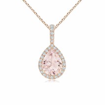 ANGARA Morganite Teardrop Pendant with Diamond Halo in 14K Solid Gold | 18&quot;Chain - £454.71 GBP