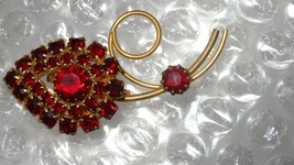 Vintage Ruby Red Prong Set Rhinestones Brooch Pin - $28.00