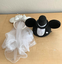 2018 Bride Mickey Ears w/Veil &amp; Groom Mickey Ears Hat - £35.98 GBP