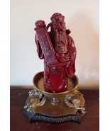 Temple Priest Monk Chinese Red Resin Sculpture w/ Brass Stand Art Decor ... - £23.43 GBP