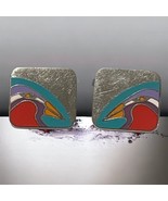 Rare Vintage Laurel Burch Tori-Mon Bird Enamel Silver Tone  Pierced Earr... - $18.03 CAD