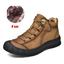 High Quality Natural Leather Men Boots Warm Plush  Winter Shoes Boots Men Waterp - £76.05 GBP