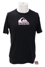 Quiksilver Men&#39;s XS Black Pink Logo Surf Shirt Short Sleeve UPF 50+ Soli... - £30.29 GBP