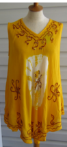 Sunflower Yellow &amp; White Sleeveless Crinkle Blouse Brown and Yellow Embr... - $13.06