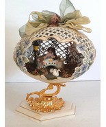 REAL Rhea Egg Carved Trellis Work Diorama of Bridge Girl and Swans Swimm... - £99.01 GBP