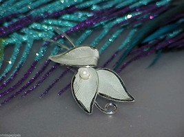 Antique Sterling Silver Arts &amp; Crafts Leaf Pin Brooch 4mm Pearl Signed C... - £31.57 GBP