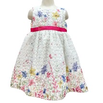 Blueberi Boulevard Child&#39;s Dress Size 4T White Stitched Flowers Pink Bow... - $36.63