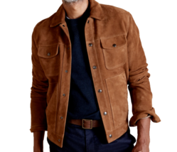 Herren Braun Leder Trucker Jacke Reines Wildleder Maßanfertigung Größe S... - $145.08+