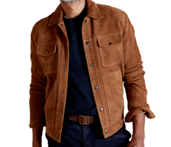 Braune Herren-Truckerjacke aus reinem Wildleder, maßgeschneidert, Größe ... - £117.49 GBP+